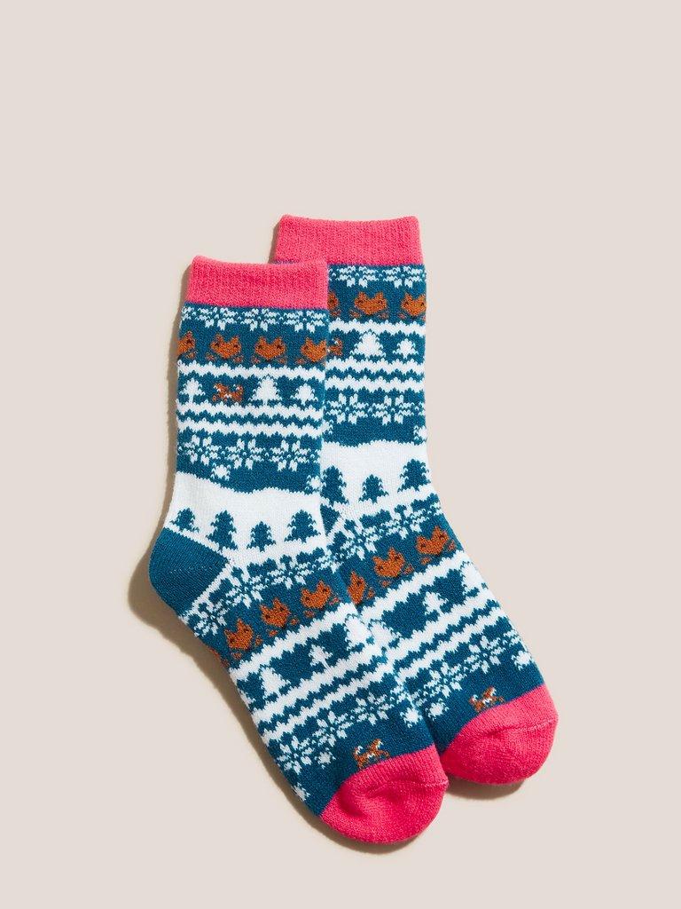 Fairisle Cabin Sock in NAVY MULTI - FLAT FRONT