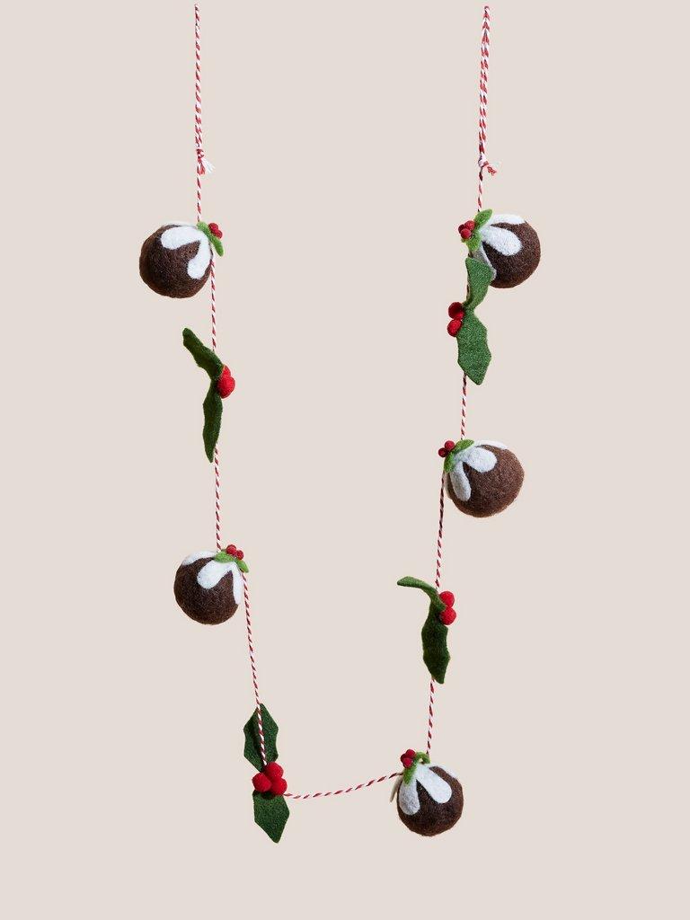 Christmas Pud  Holly Garland in BROWN MLT - FLAT FRONT