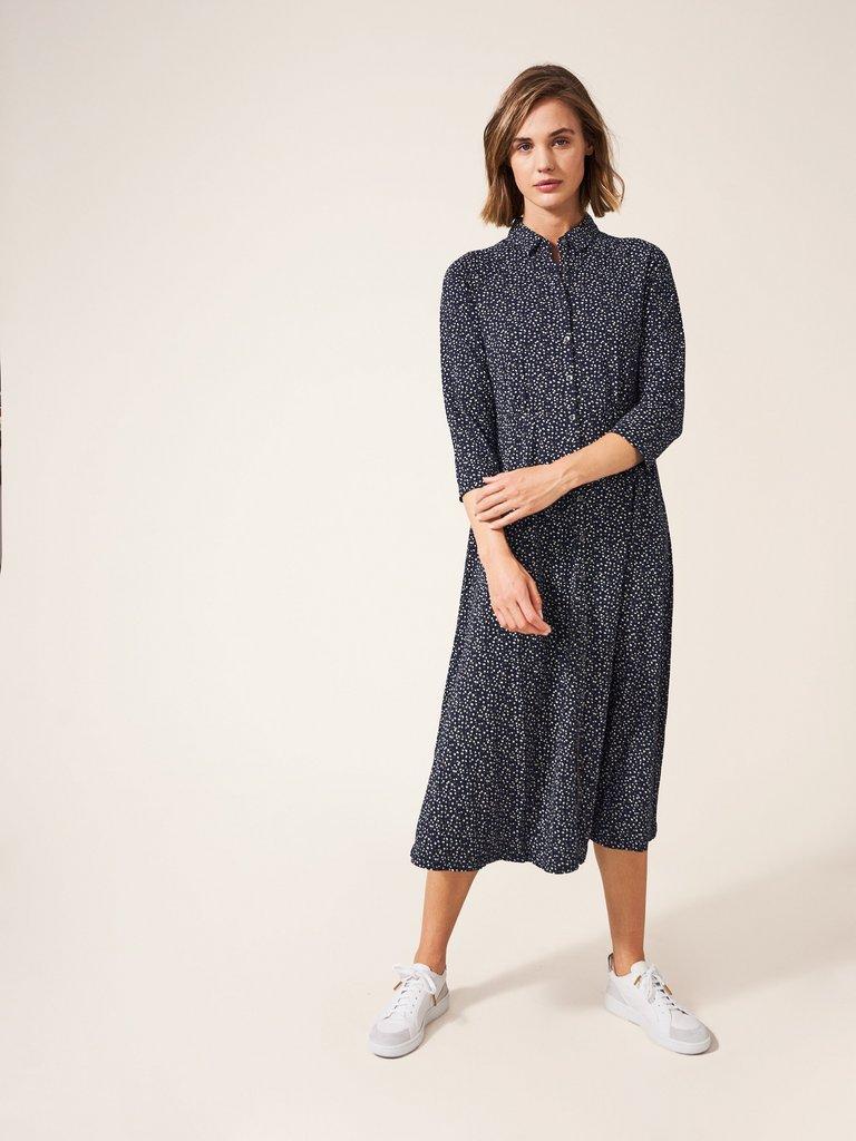 Carmen Jersey Shirt Dress in NAVY MULTI - LIFESTYLE