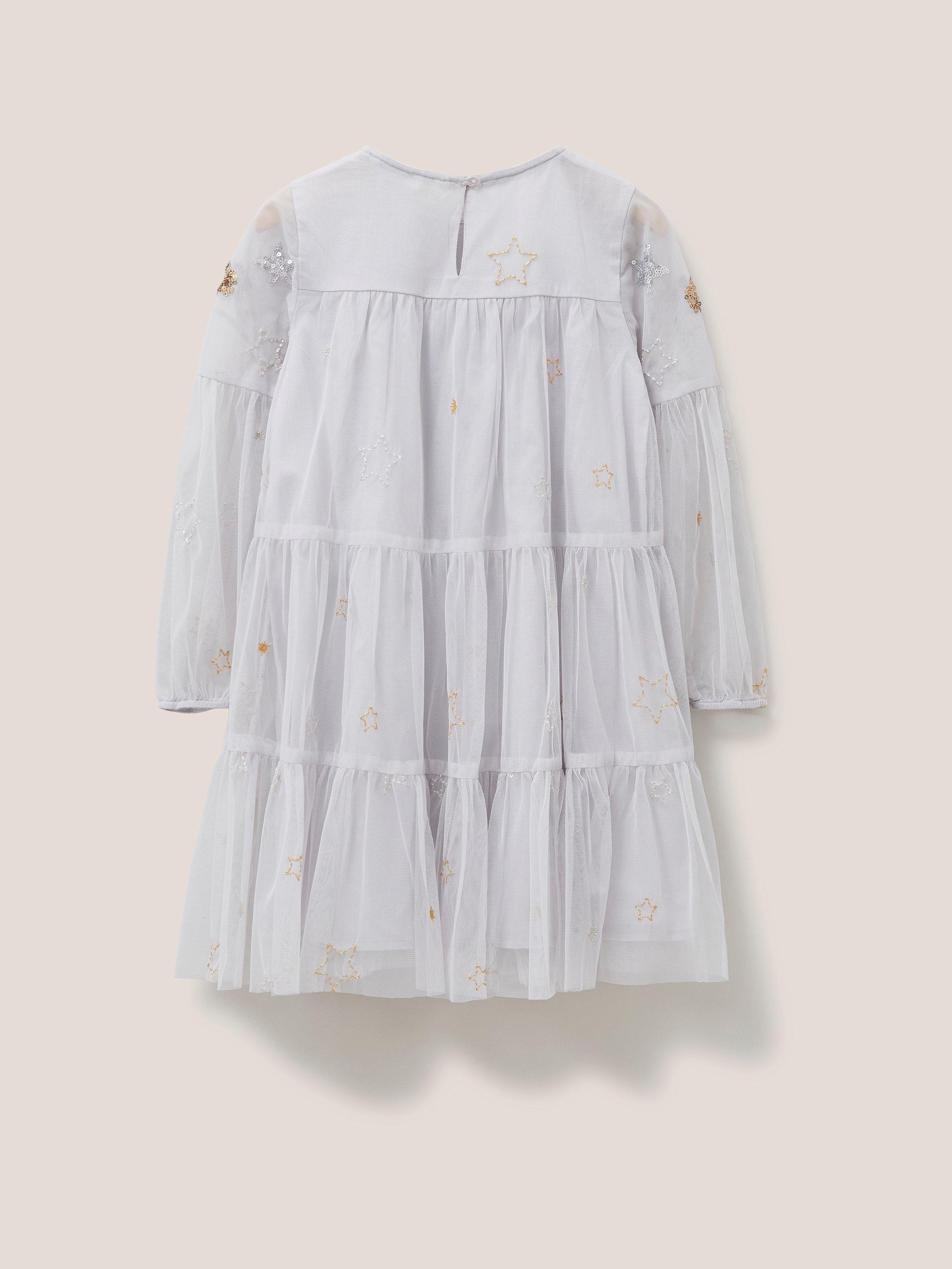 Naomi Embellished Tuelle Dress in NAT WHITE - FLAT BACK