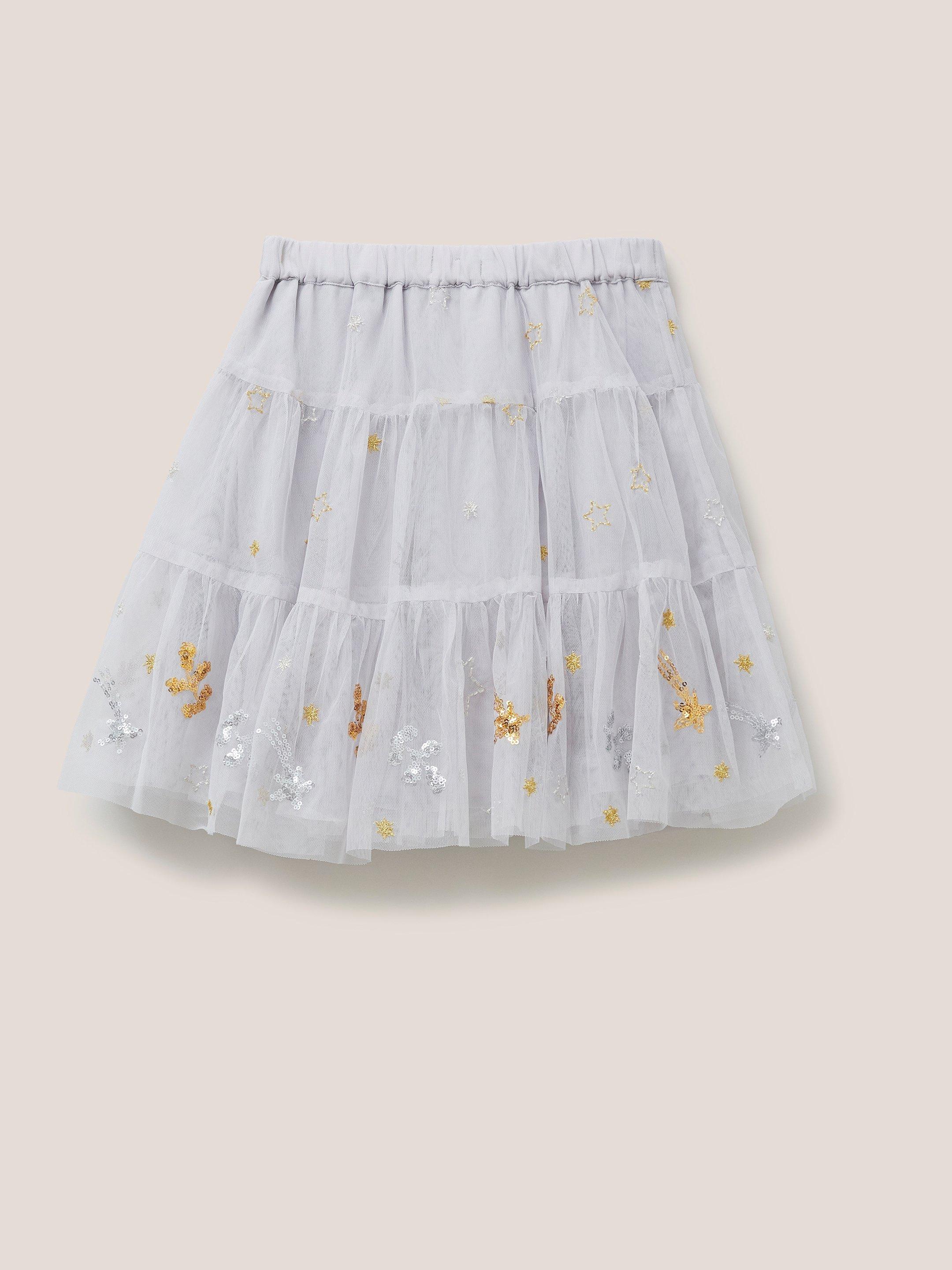 Naomi Embellished Tuelle Skirt in NAT WHITE - FLAT BACK