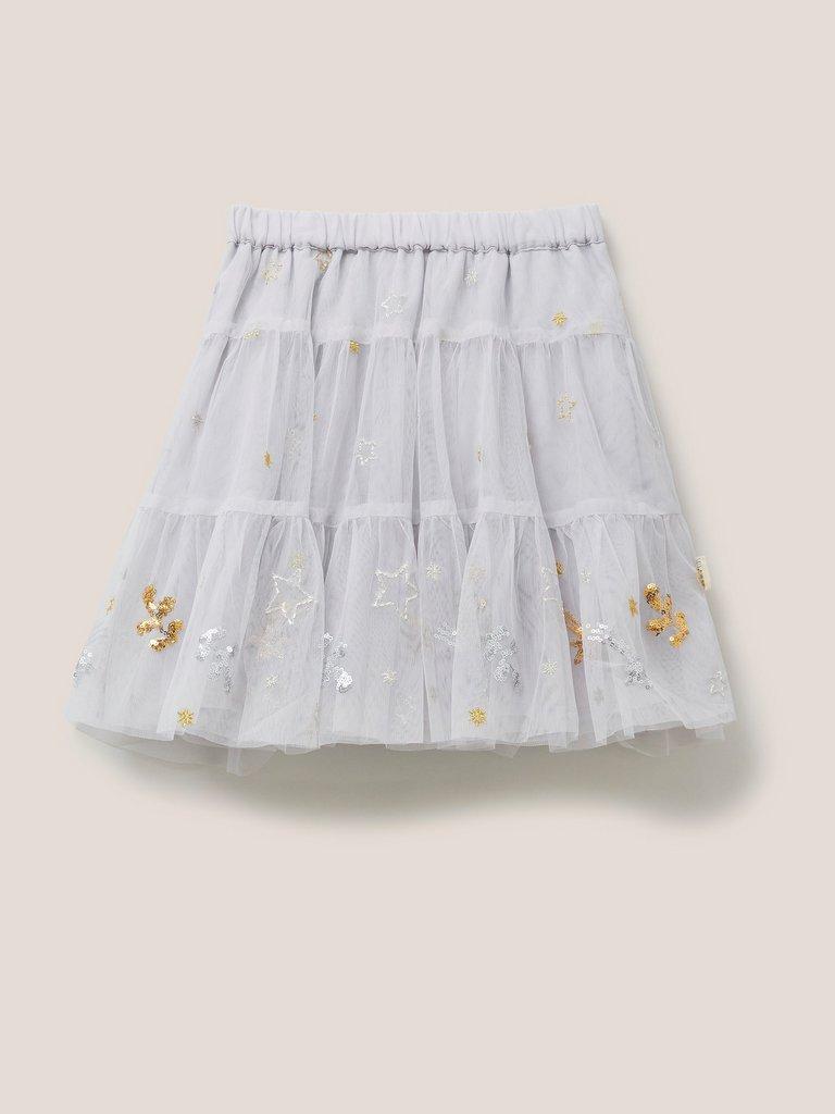 Naomi Embellished Tuelle Skirt in NAT WHITE - FLAT FRONT
