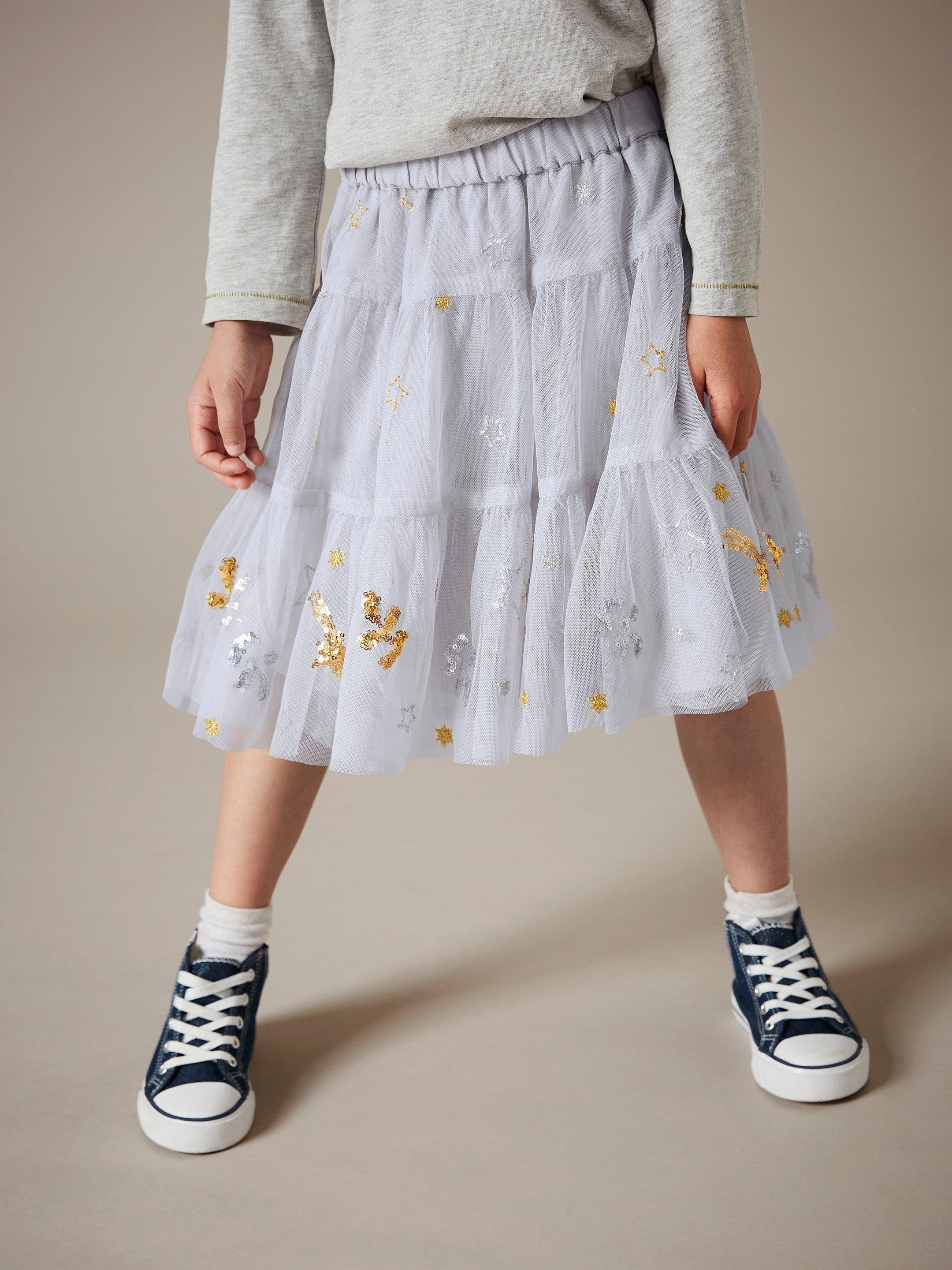 Naomi Embellished Tuelle Skirt in NAT WHITE - MODEL FRONT