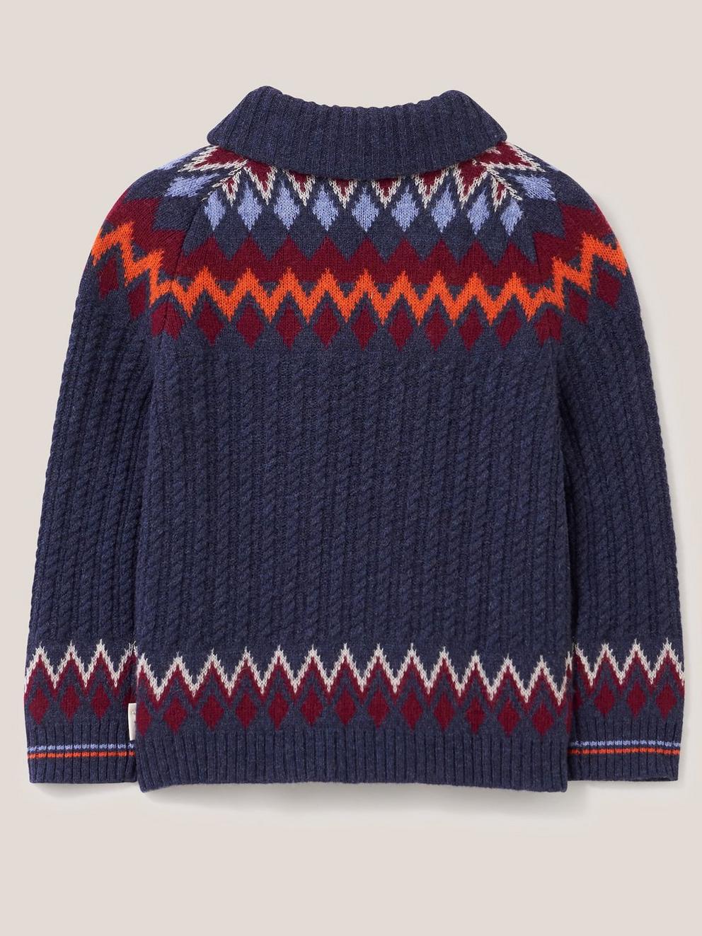 Mini Me Arundel Fairisle Shawl in DARK NAVY - FLAT BACK