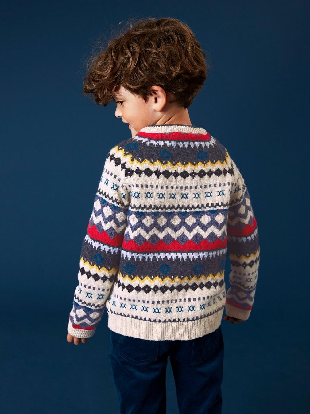 Mini Me Arundel Fairisle Crew in NAT MLT - MODEL BACK