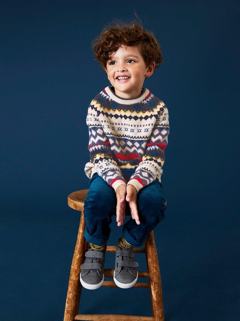 Mini Me Arundel Fairisle Crew in NAT MLT - MODEL FRONT