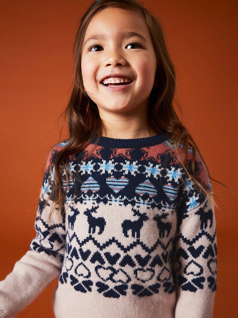 Mini Me Reindeer Jumper in PINK MLT - MODEL DETAIL