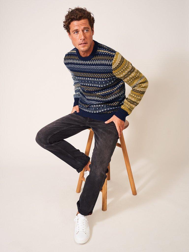 Contrast Sleeve Fairisle in NAVY MULTI - LIFESTYLE