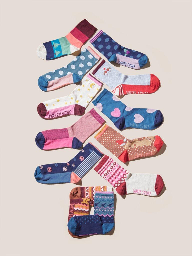 12 Days Of Womens Socks Advent in NAVY MULTI - MODEL FRONT