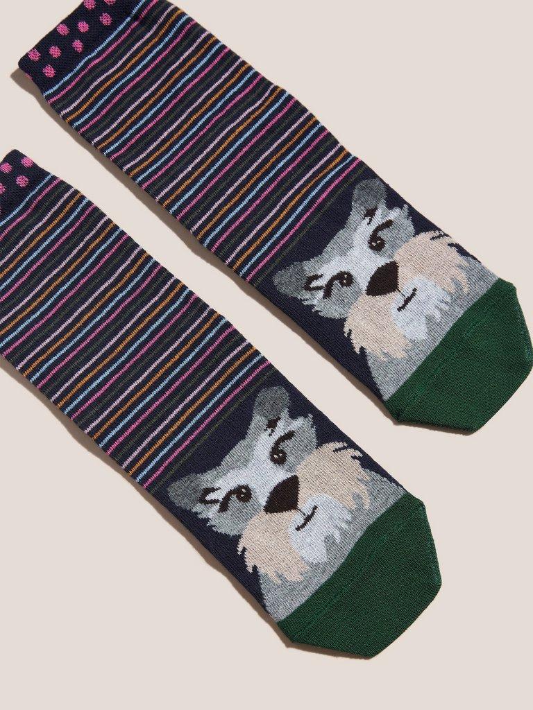 Bertie Dog Sock in NAVY MULTI - FLAT DETAIL
