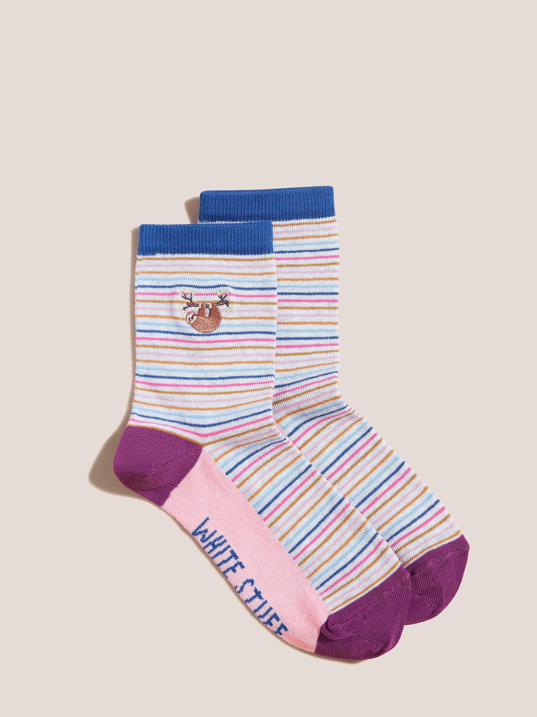 Embroidered Sloth Socks in BLUE MULTI | White Stuff