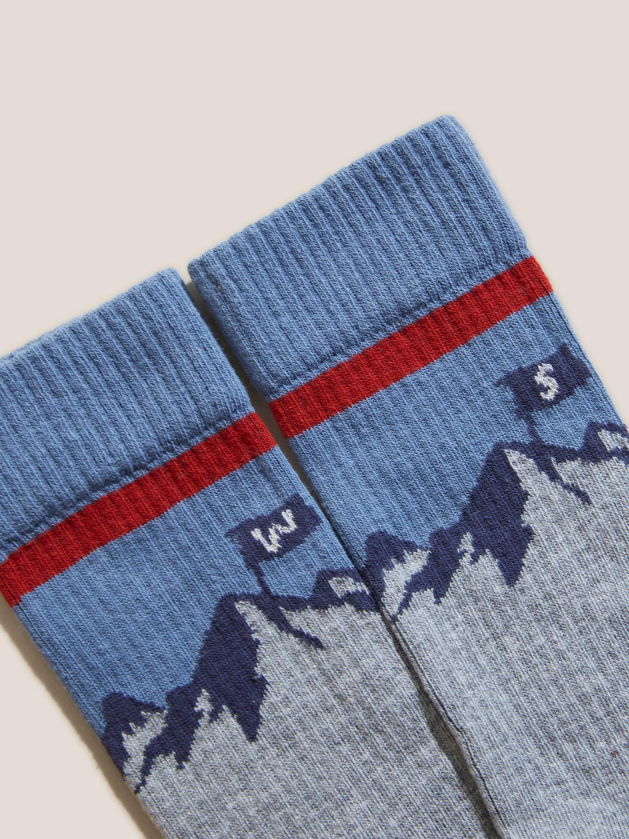 Mountain Scenic Socks in BLUE MLT - FLAT DETAIL