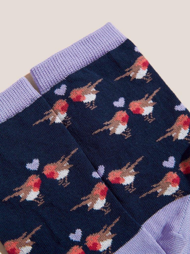 Kissing Robins Sock in NAVY MULTI - FLAT DETAIL