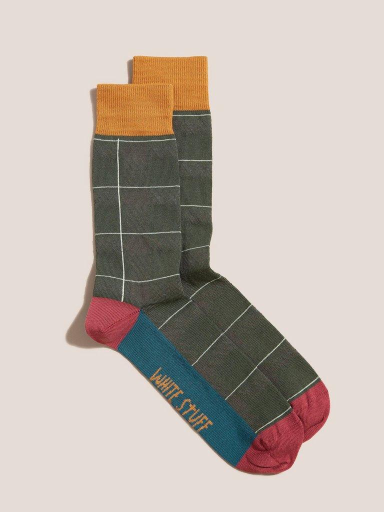 Multi Check Socks in GREEN MLT - FLAT FRONT