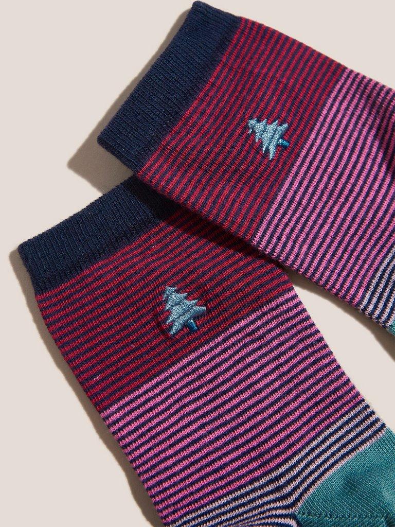 Embroidered Christmas Tree Sock in PINK MLT - FLAT DETAIL