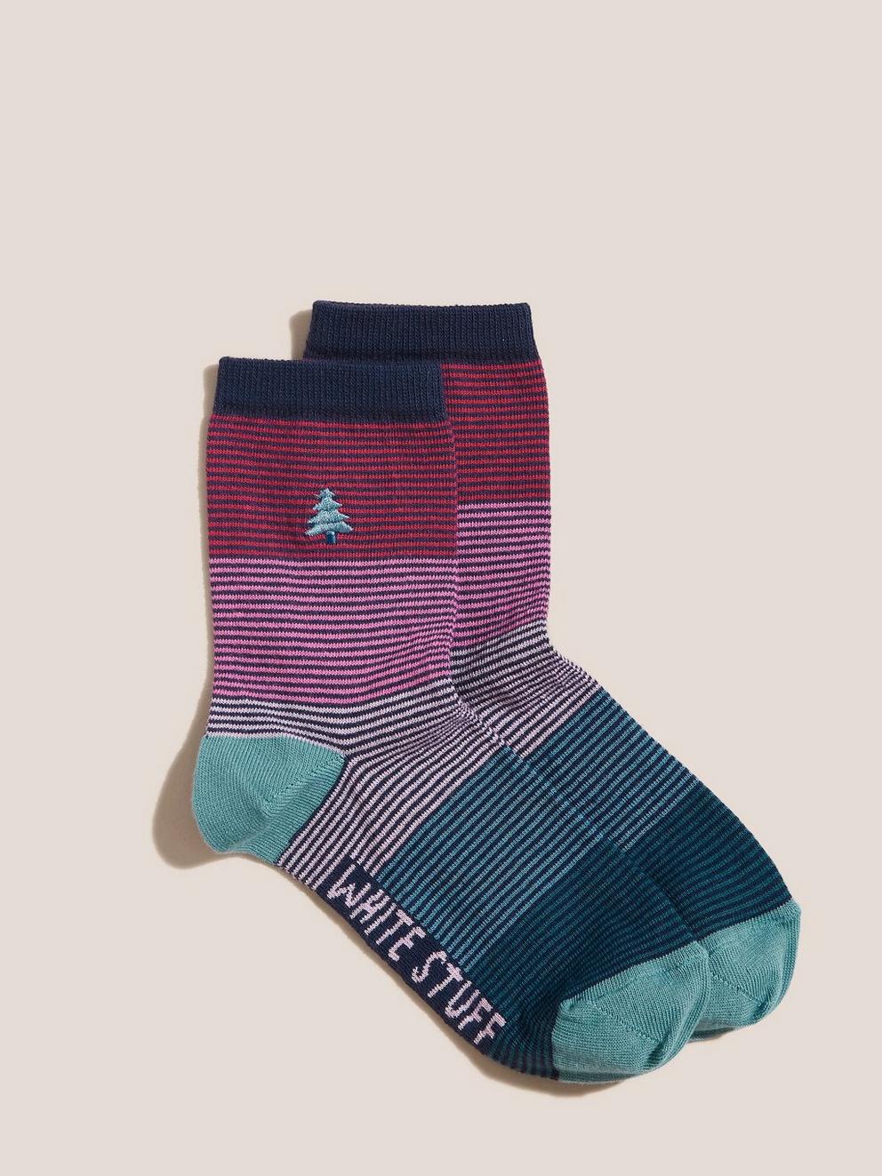 Embroidered Christmas Tree Sock in PINK MLT - FLAT FRONT