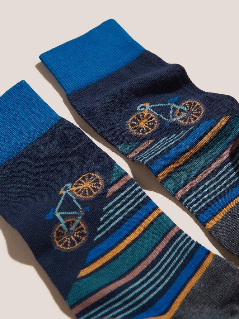Billy Bike Socks in BLUE MLT - FLAT DETAIL