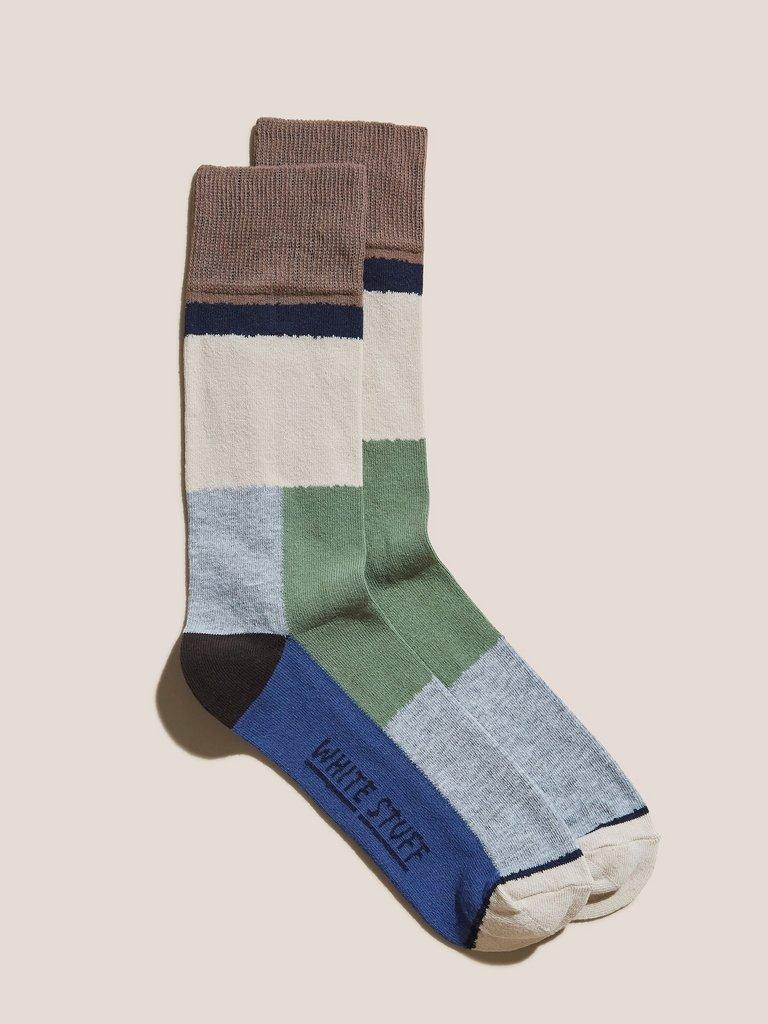 Patchwork Texture Socks in BLUE MLT - FLAT FRONT