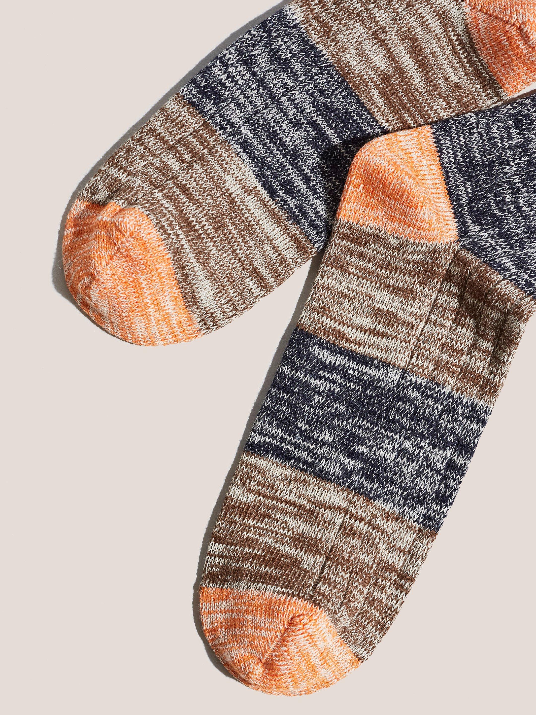 Cotton Melange Socks in NAVY MULTI - FLAT DETAIL