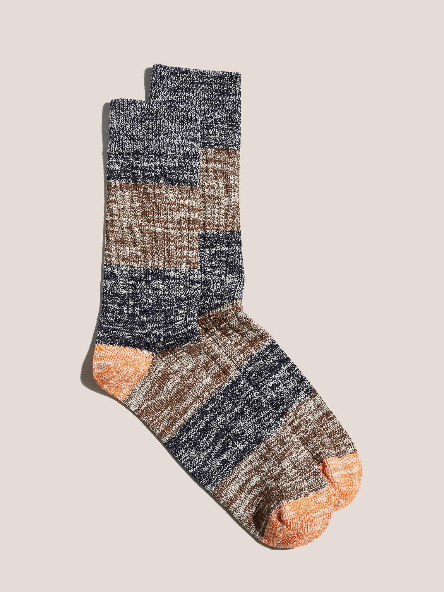 Cotton Melange Socks in NAVY MULTI - FLAT FRONT
