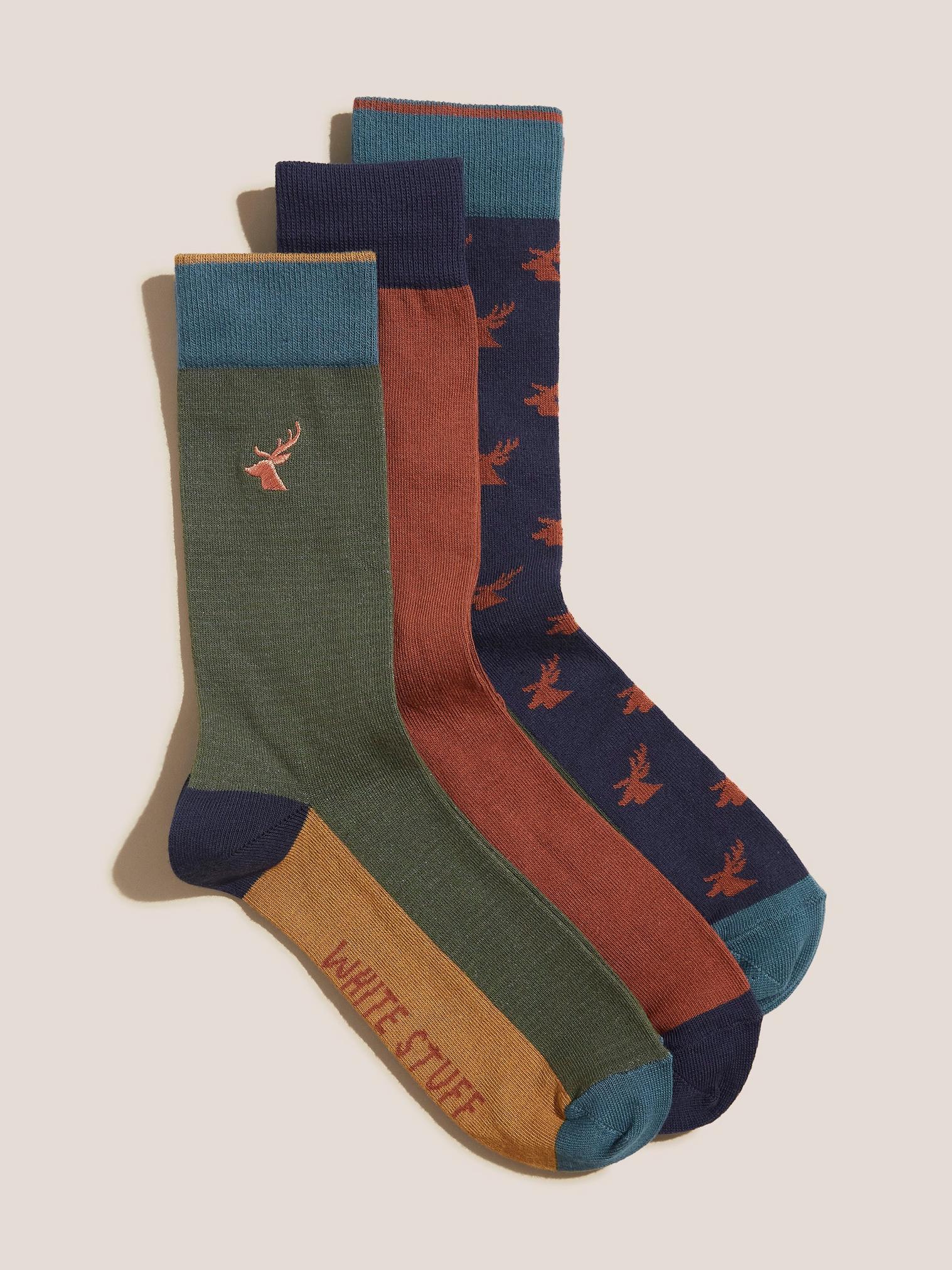 3 Pack Stag Sock in NAVY MULTI - FLAT FRONT