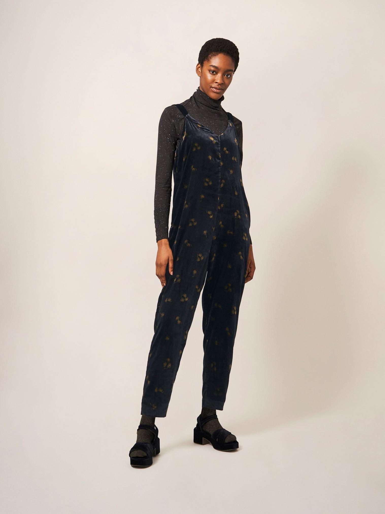 Belle Velvet Jumpsuit in BLK MLT - LIFESTYLE