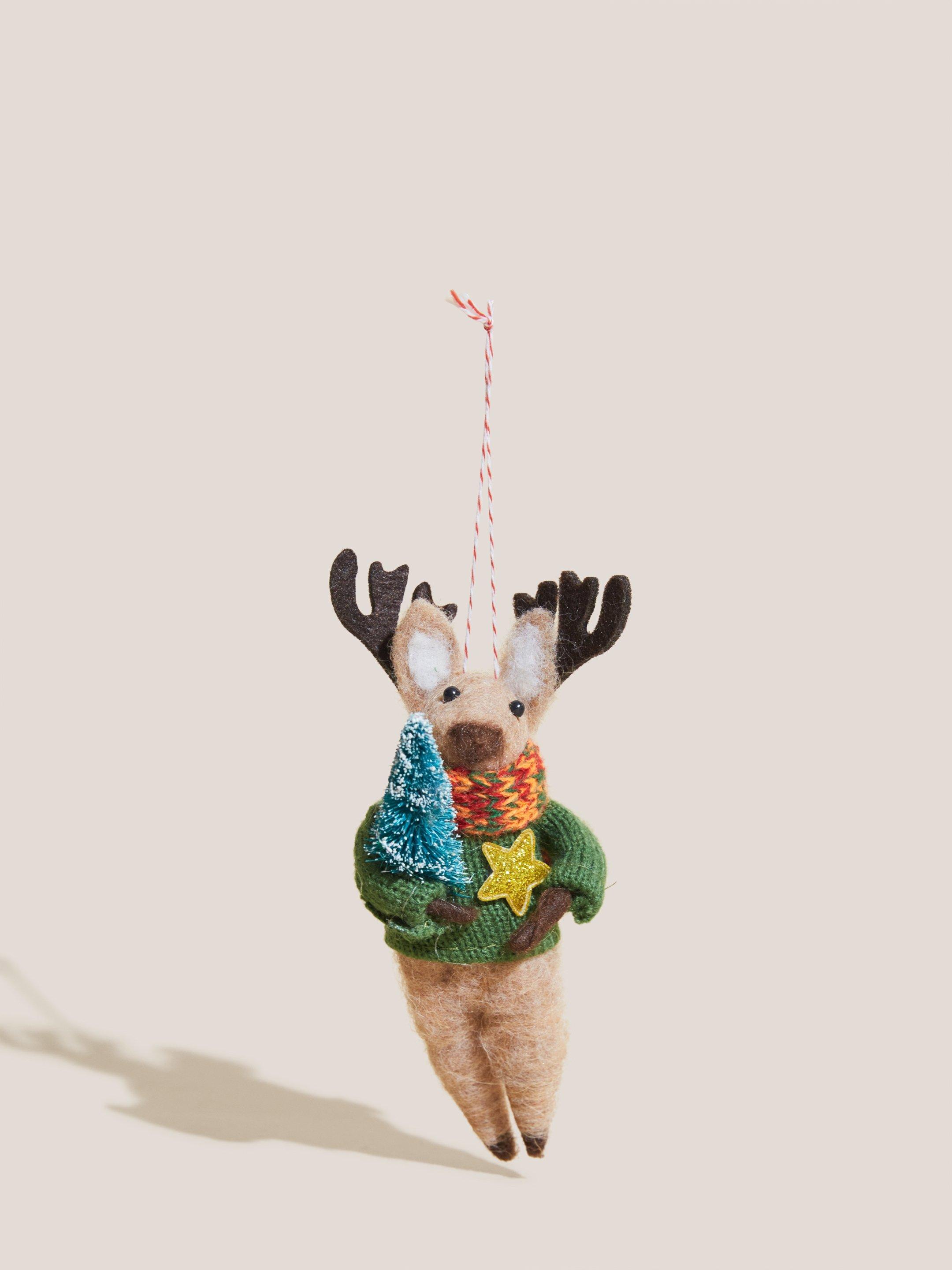 Reindeer with Tree Decoration in GREEN MLT - FLAT FRONT