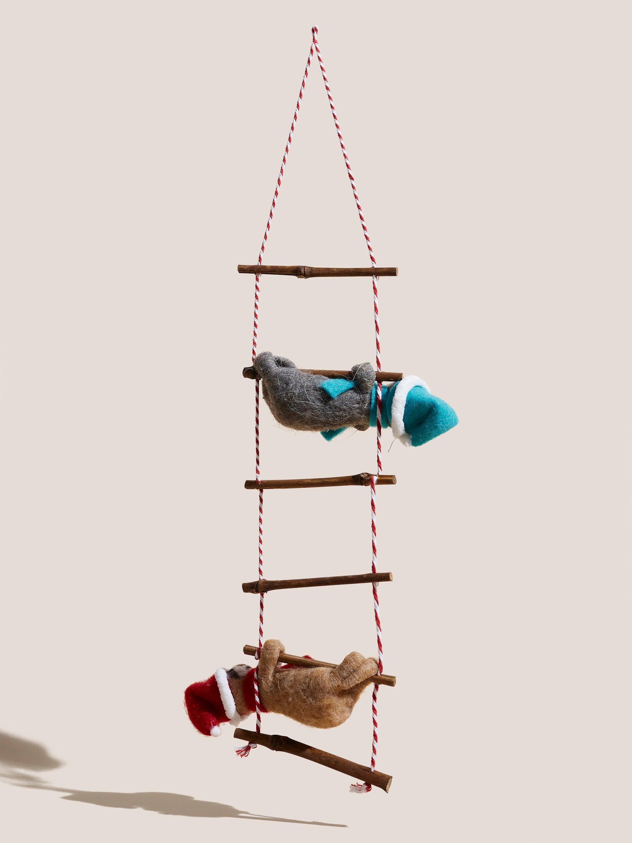 Sloths On A Ladder Decoration in BROWN MLT - FLAT BACK