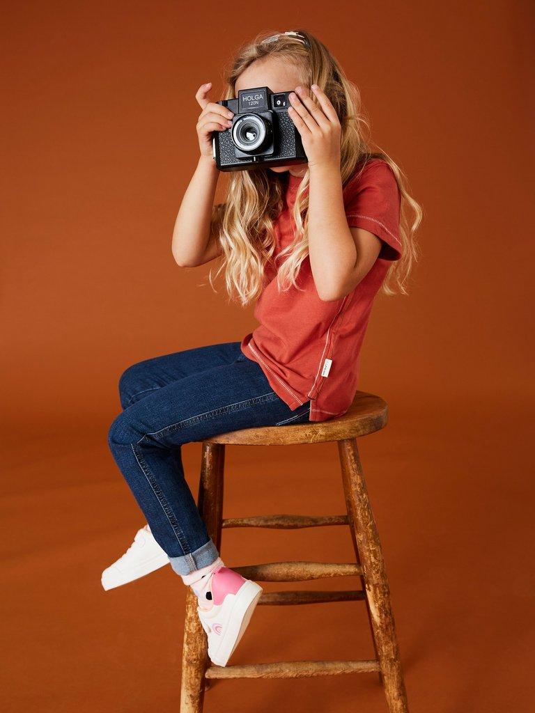 Abbey Short Sleeve T Shirt in MID RED - MODEL DETAIL