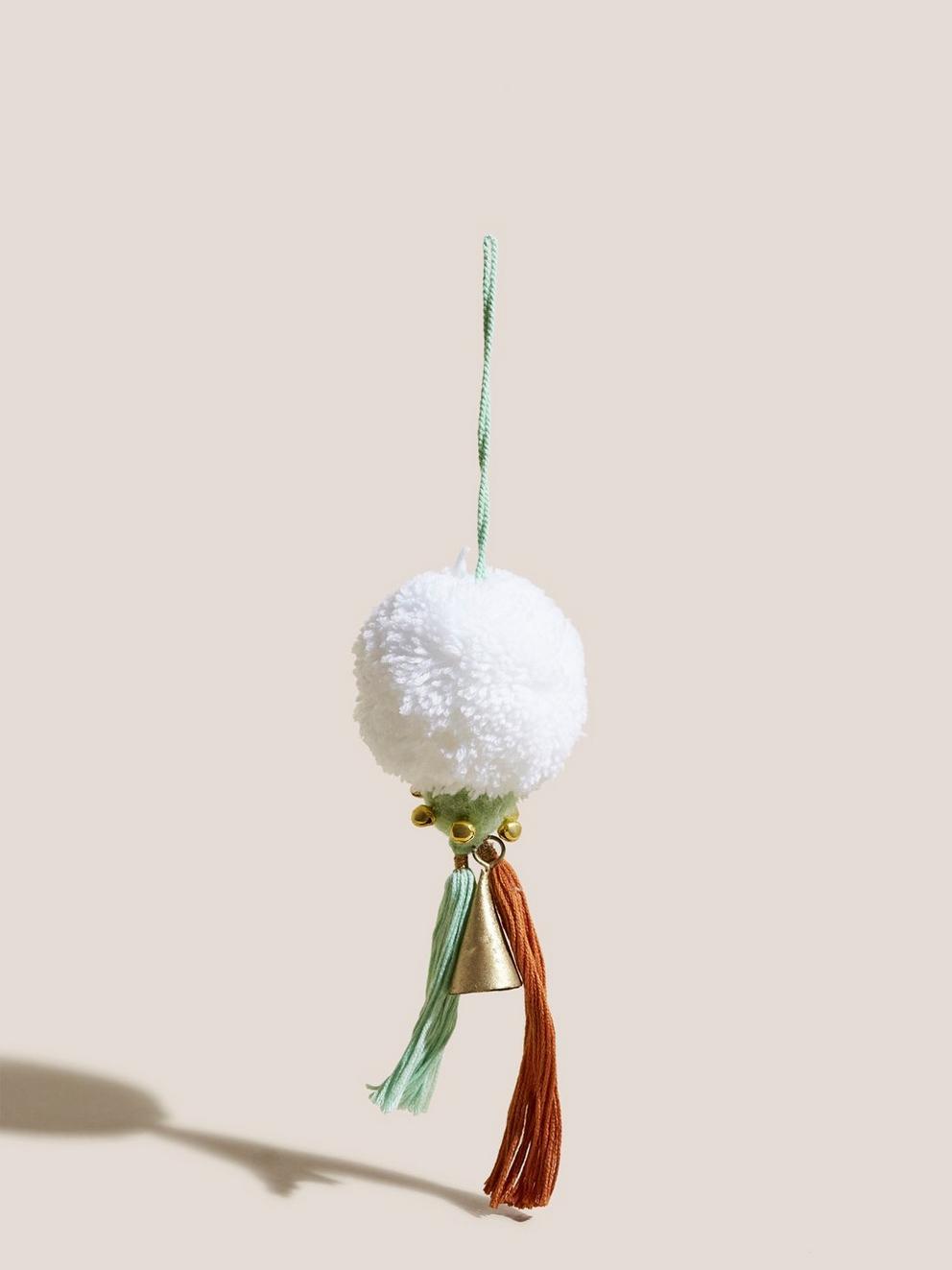 Pom Pom Bell Decoration in NAT MLT - FLAT FRONT
