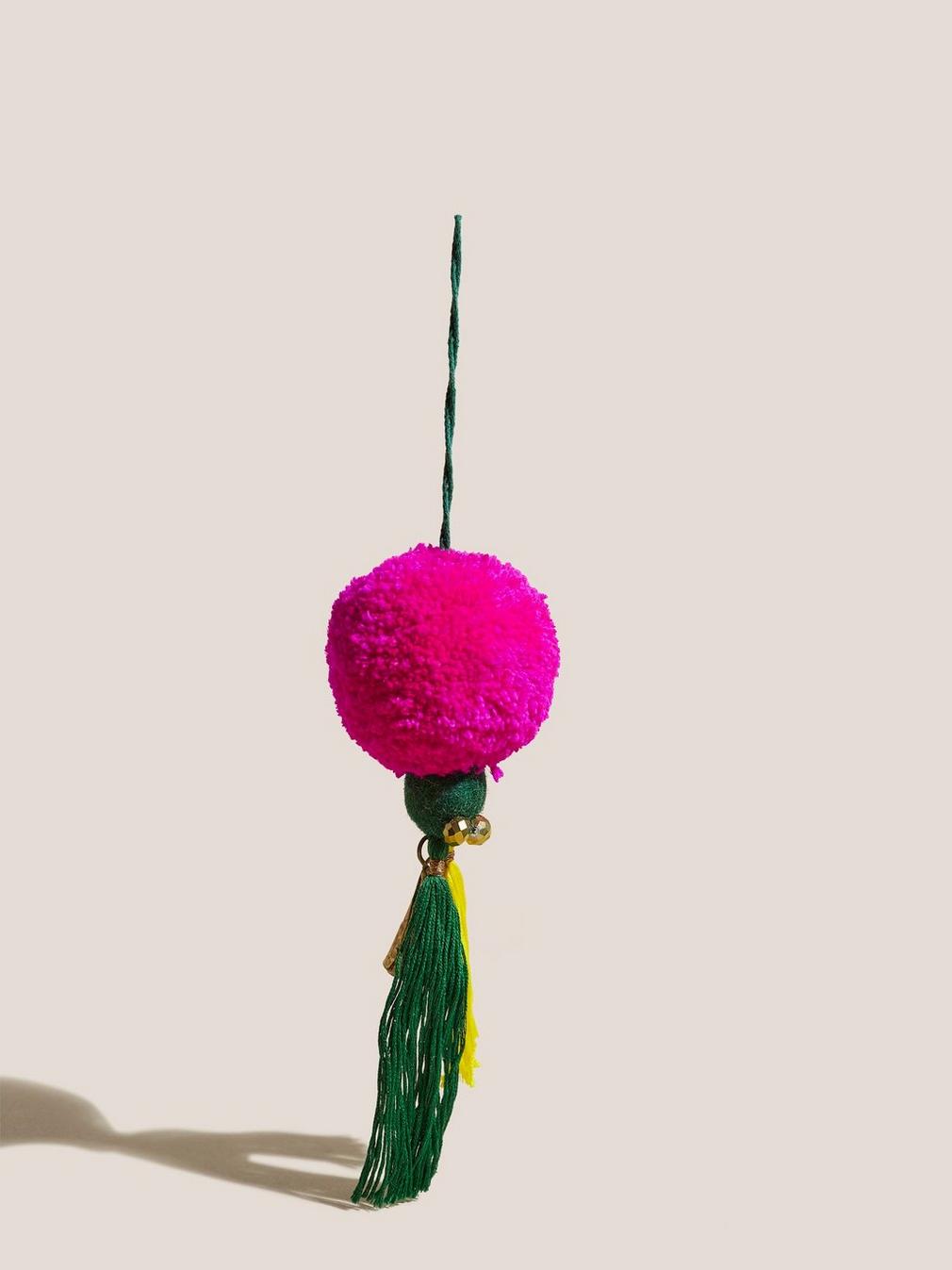 Pom Pom Bell Decoration in PINK MLT - FLAT BACK