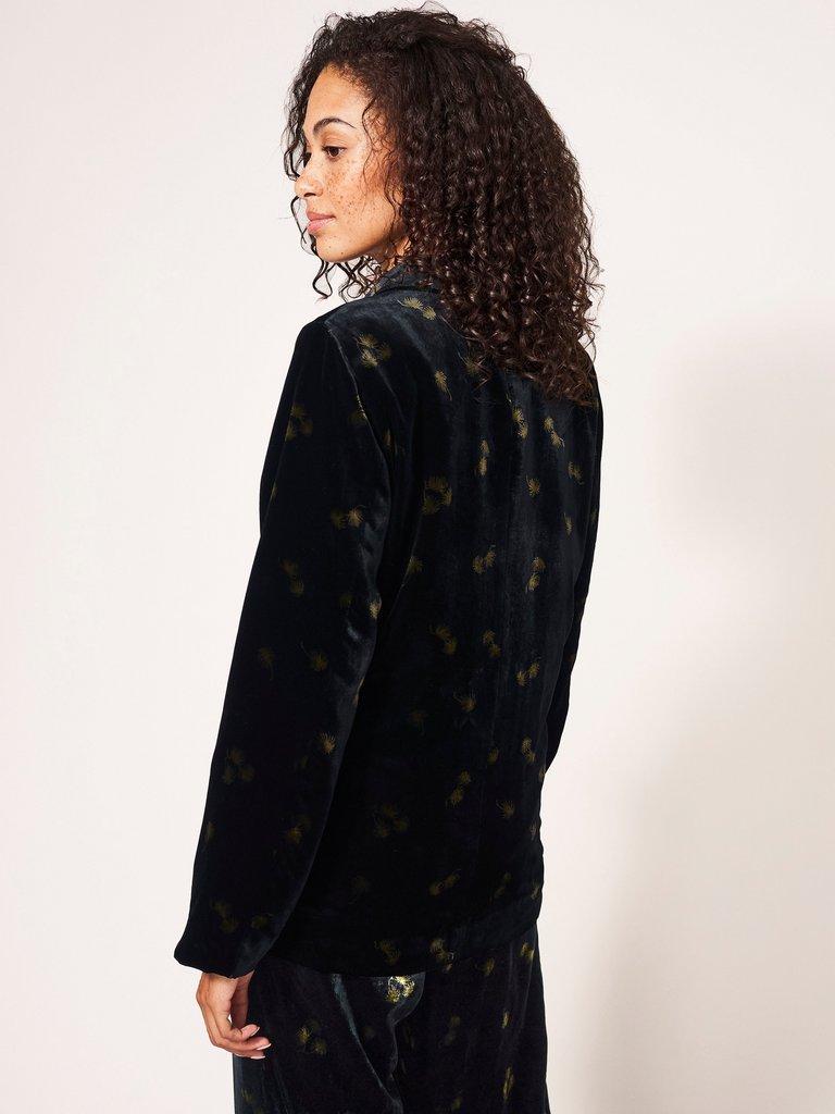 Belle Velvet Blazer in BLK MLT - MODEL BACK