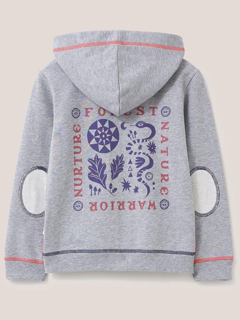 Nature Warrior Graphic Hoodie in GREY MARL - FLAT BACK