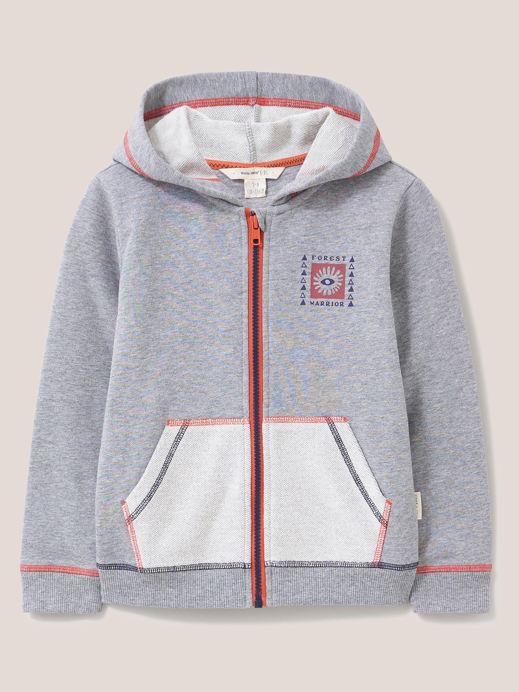 Nature Warrior Graphic Hoodie in GREY MARL - FLAT FRONT