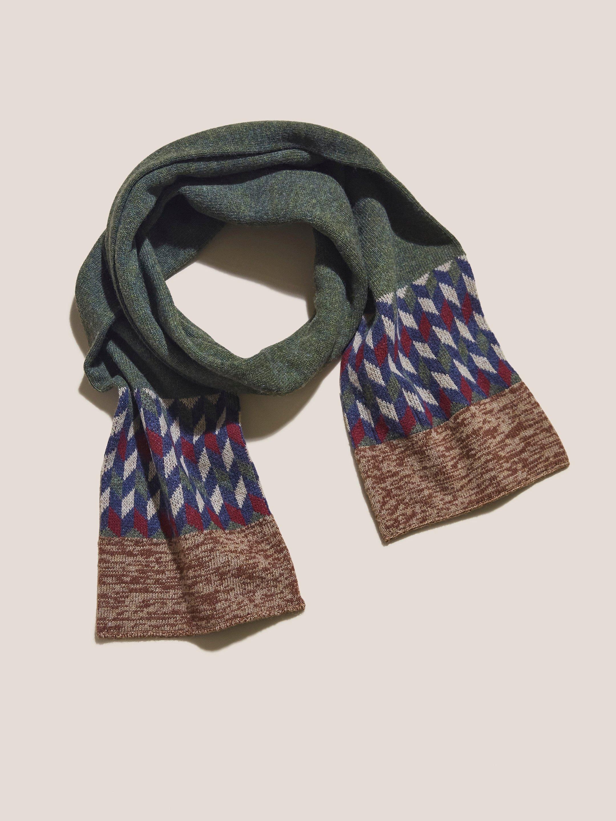 Geometric Lambswool Scarf in GREEN MLT - MODEL FRONT
