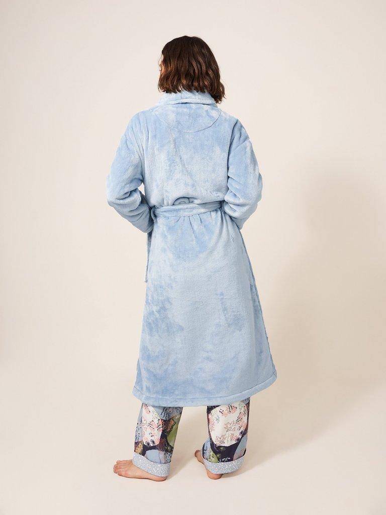 Clover Cosy Robe in MID BLUE - MODEL BACK