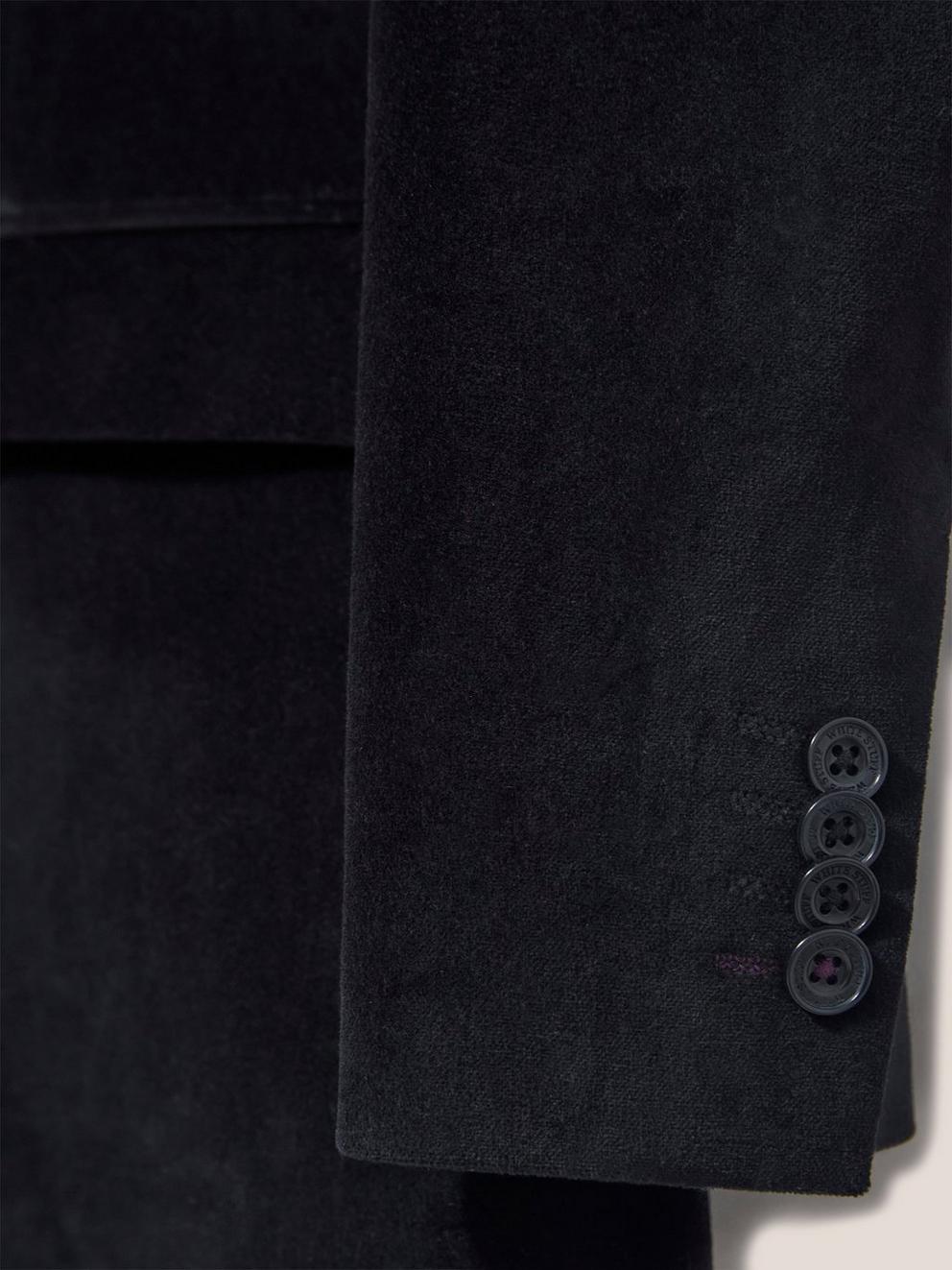 Mens Velvet Blazer in PURE BLK - FLAT DETAIL