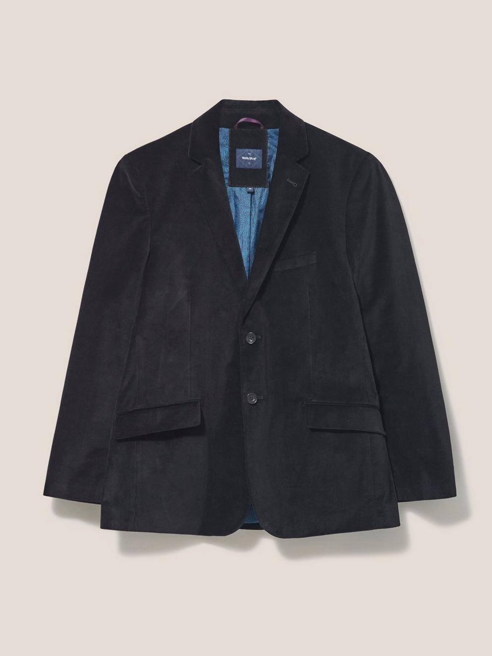 Mens Velvet Blazer in PURE BLK - FLAT FRONT