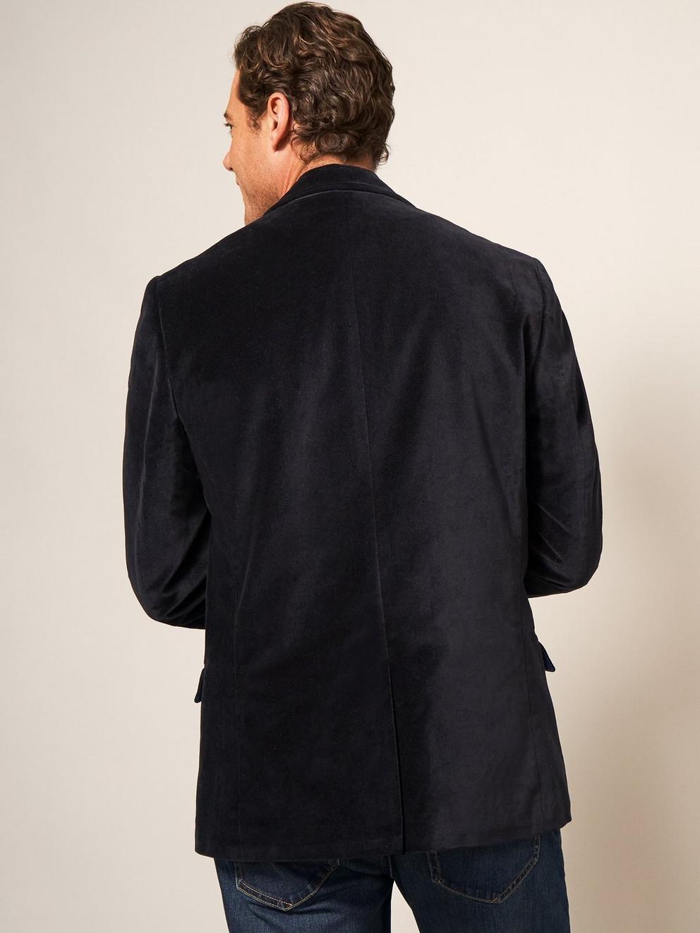 Mens Velvet Blazer in PURE BLK - MODEL BACK