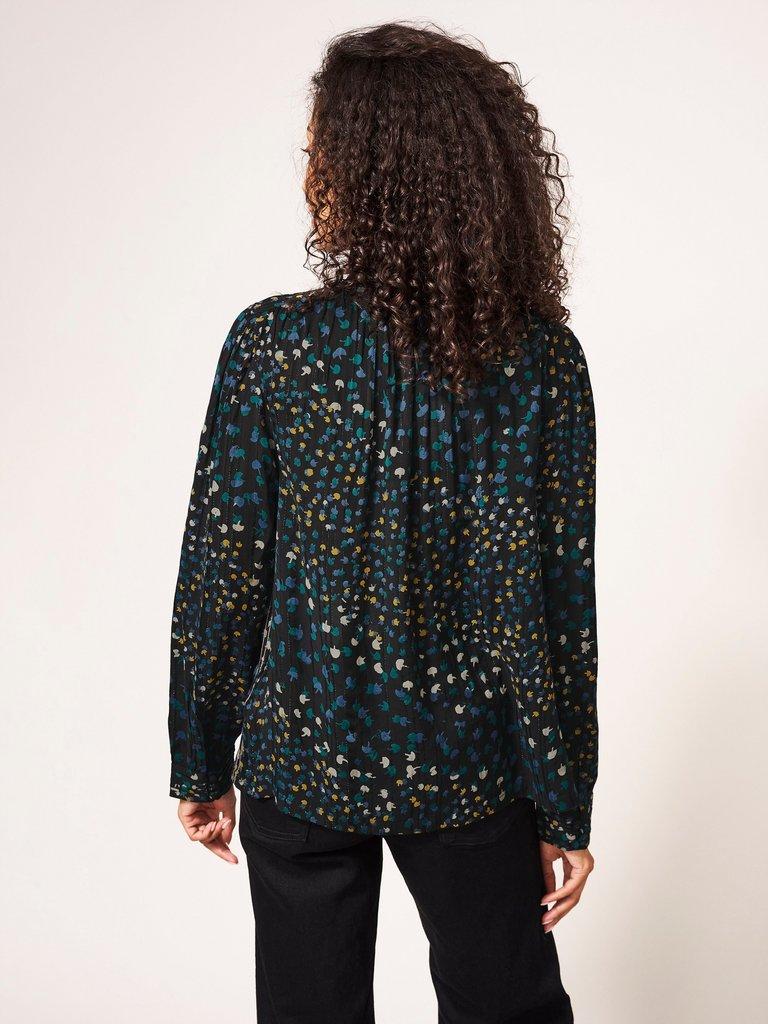 Mirabel Metallic Stripe Top in GREY MLT - MODEL BACK