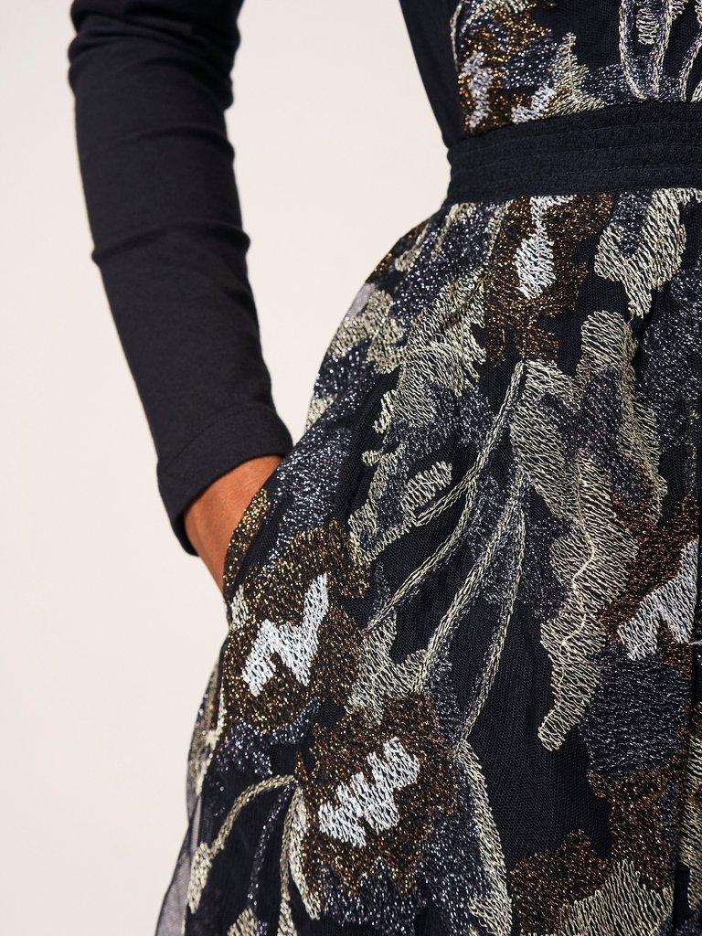 Embroidered Mesh Dress in BLK MLT - MODEL DETAIL