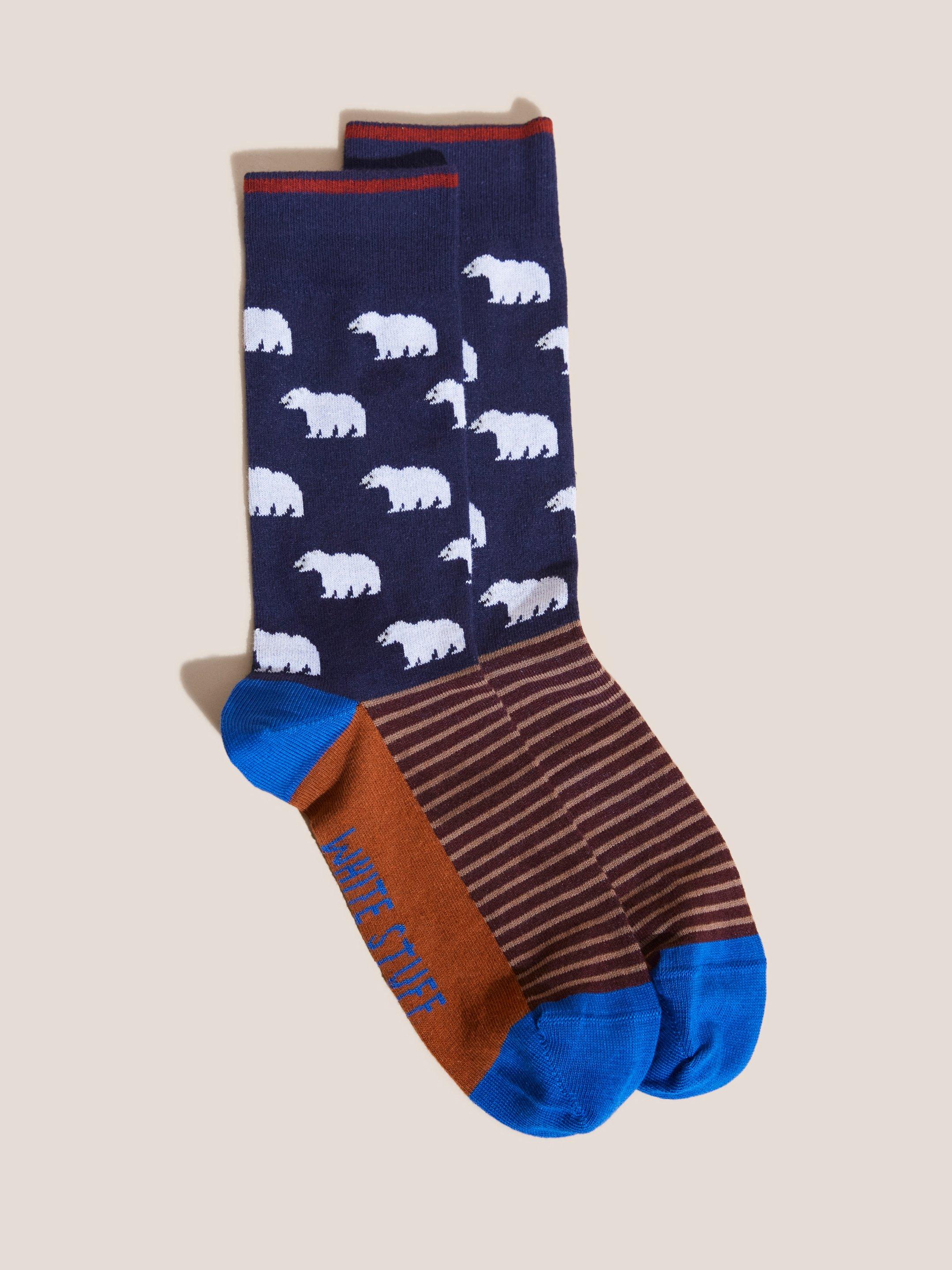Polar Bear Sock In A Box in NAVY MULTI - FLAT FRONT