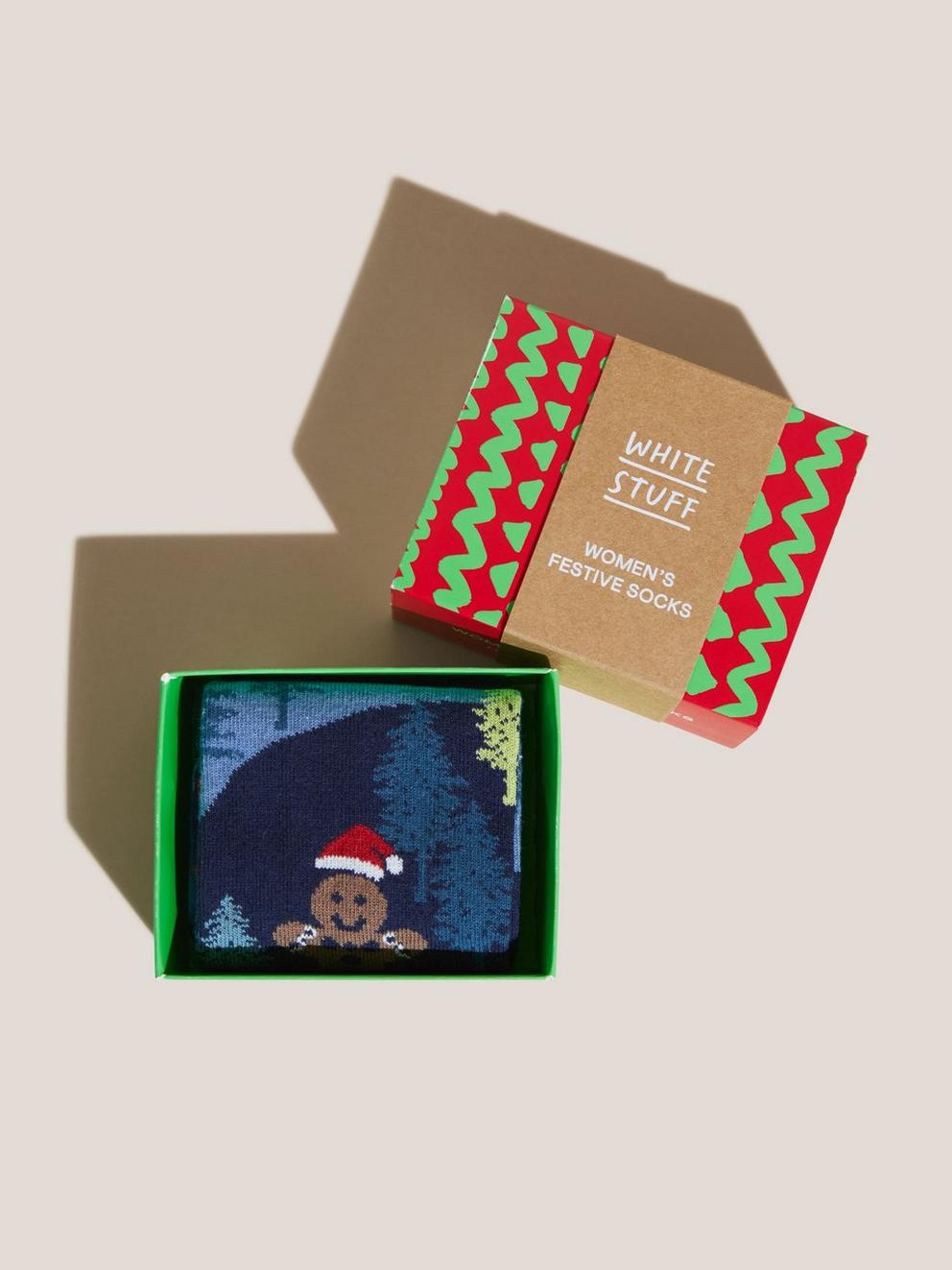 Gingerbread Sock In A Box in GREY MLT - FLAT FRONT