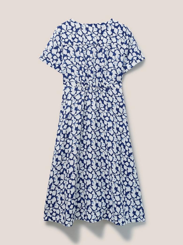 White Stuff Women's Ivy Linen Midi Dress Short Sleeve V-Neck Button Up ...