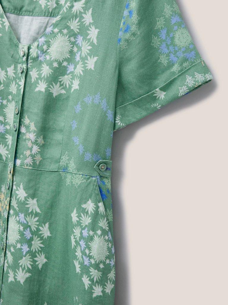 Ivy Linen Midi Short Sleeve Dress in GREEN PR - FLAT DETAIL