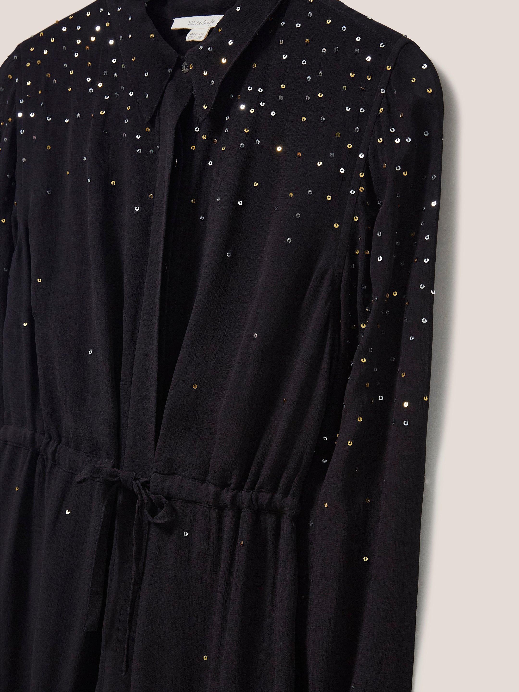 Celine Sequin Shirt Dress in BLK MLT - FLAT DETAIL