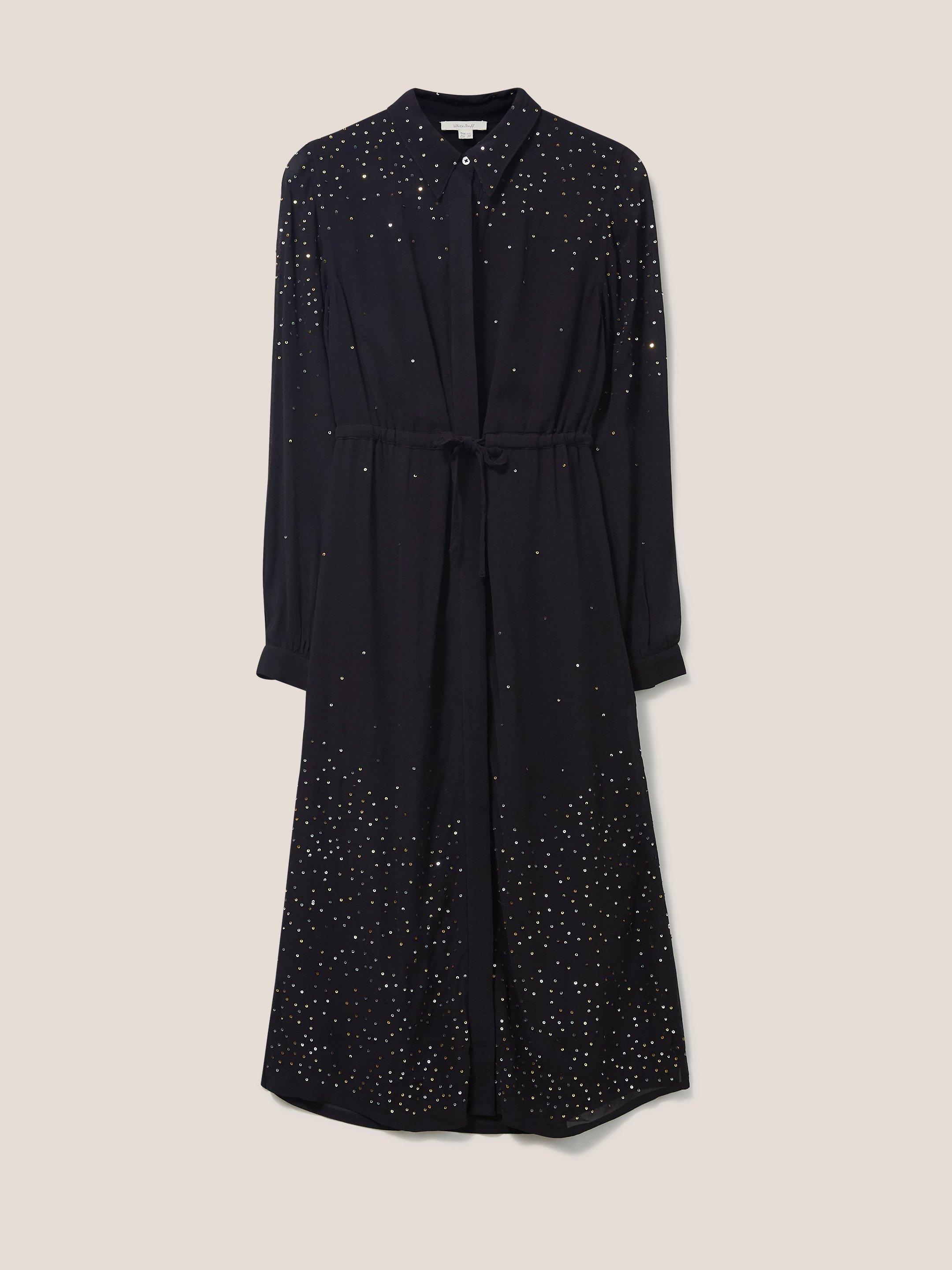 Celine Sequin Shirt Dress in BLK MLT - FLAT FRONT