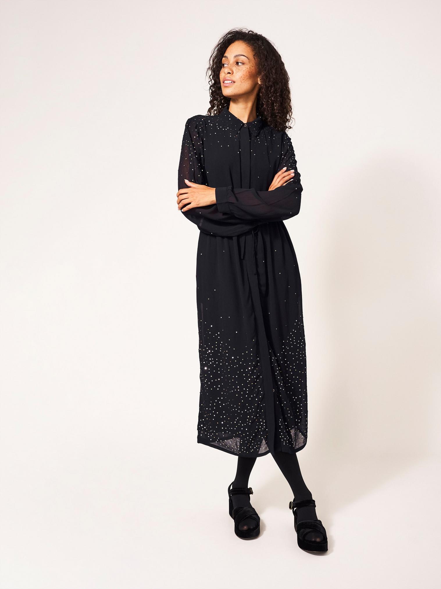 Celine Sequin Shirt Dress in BLK MLT - LIFESTYLE