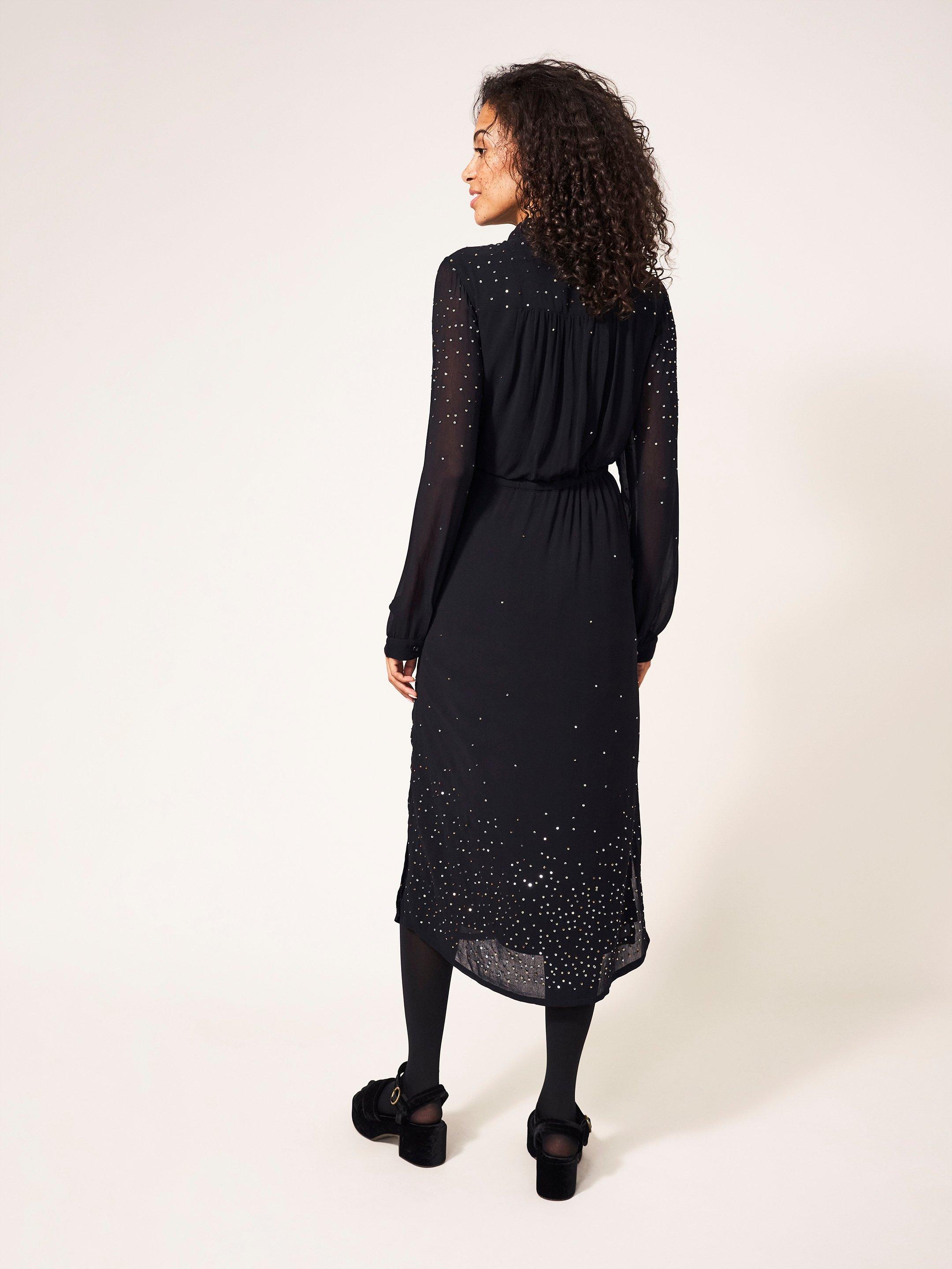 Celine Sequin Shirt Dress in BLK MLT - MODEL BACK