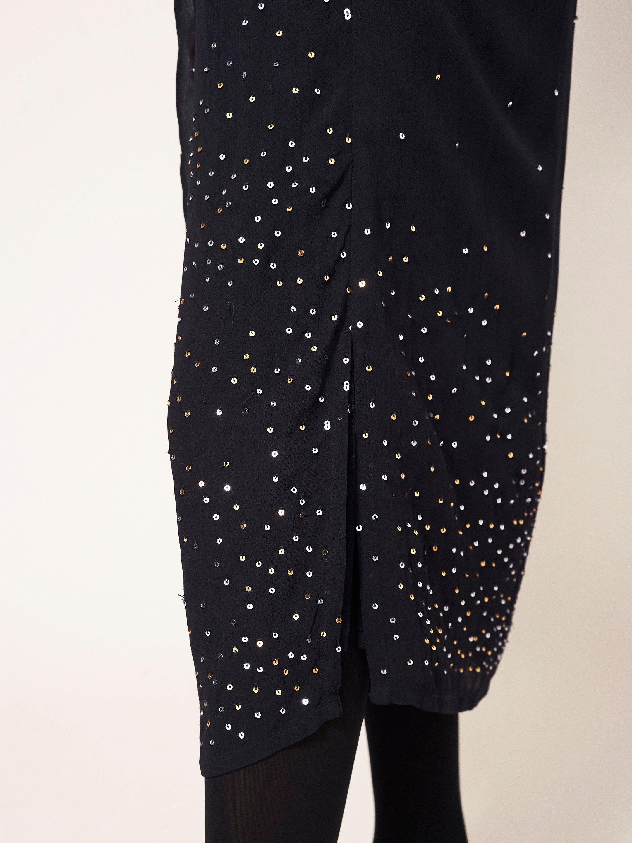 Celine Sequin Shirt Dress in BLK MLT - MODEL DETAIL